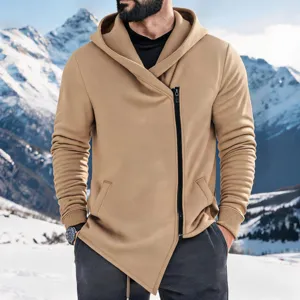 Men's Side Zipper Fleece Lined Hoodie Casual Hooded Loose Sweatshirt Autumn Winter Warm Jacket Outerwear Solid Color Top
