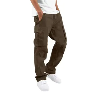 Men's casual brown cargo pants with multi-pockets and comfortable drawstring waist design.