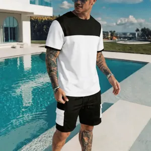 Completo Uomo Sportivo Casual Color Block T-Shirt e Pantaloncini Cargo Estivo Manica Corta Top e Bottom Outdoor