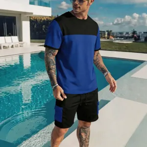 Set uomo estivo sportivo casual t-shirt manica corta e pantaloncini cargo con blocchi di colore