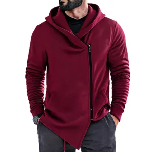 Men's fleece lined asymmetrical zipper hoodie casual hooded sweatshirt winter outerwear