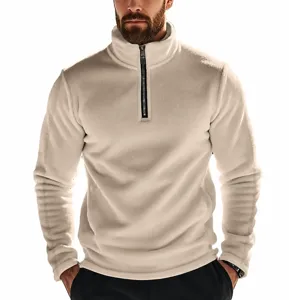 Pull polaire homme demi-zip couleur unie manches longues haut thermique automne hiver