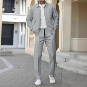 Abbigliamento Uomo Autunno Ispessito Maglia a Nido d'Ape Giacca con Cerniera e Pantaloni Casual Sportivo Top And Bottom Tuta Sportiva Slim Fit Cardigan all'aperto