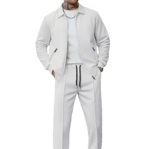 Completo tuta casual da uomo in tessuto waffle giacca con zip e pantaloni moda autunno.