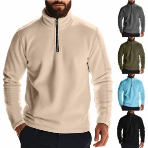 Sweatshirt Homme Demi-Zip Col Montant en Polaire Automne Hiver Couleur Unie Coupe Décontractée Pullover Chaud Top