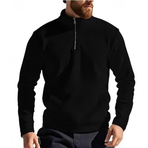 Sweat-shirt polaire homme col montant demi-zip uni manches longues décontracté