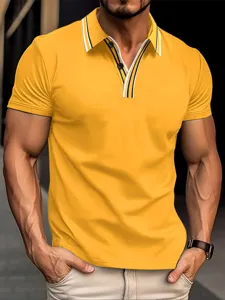 Men's short sleeve polo shirt casual contrast collar slim fit business top summer style