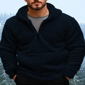 Herren Casual Übergröße Kapuzenpullover Korallenfleece Halber Reißverschluss Warmer Sweatshirt Einfarbig Winter Mode Top