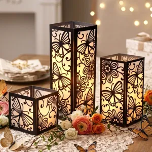 Pantallas de lámpara decorativas de PVC con motivos de mariposas y flores con luz cálida