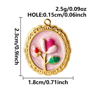 Detailed size and weight specifications for tulip flower enamel pendant with gold border