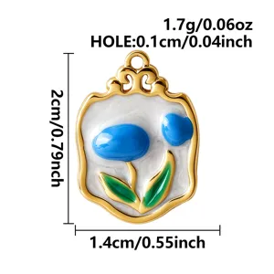 Complete size and weight specification diagram of a golden tulip enamel pendant