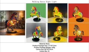 Farbenfrohes LED-Nachtlicht aus Harz in Form eines Pferdes im Tiffany-Stil Deko
