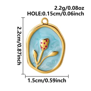 Detailed dimensions of the golden stainless steel tulip enamel pendant with blue finish.