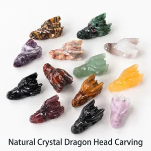 Estatua de Piedra Tallada a Mano con Calavera de Dragón de Cristal Natural Espécimen Mineral Para Decoración del Hogar Adorno de Cabeza de Dragón