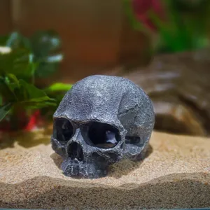 Decoración de calavera de resina realista y escondite para reptiles y acuarios