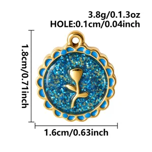 Close-up showing measurements and weight of the blue glitter tulip flower pendant
