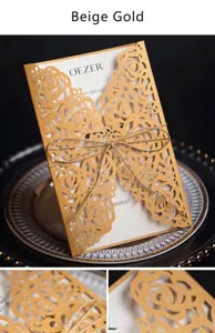 Champagner goldene lasergeschnittene Einladungskarte mit elegantem Blumenmuster