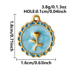 Detailed view of enamel tulip charm with dimensions 1.8x1.6cm for DIY jewelry