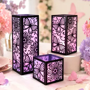 Juego de 3 pantallas para farolillos con mariposas para decoración festiva.
