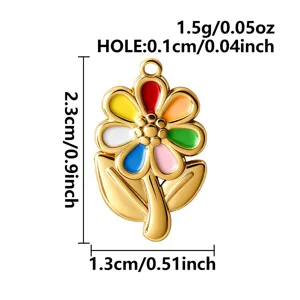 Detailed size measurements for colorful enamel flower pendant with 0.1cm hole and 1.5g weight