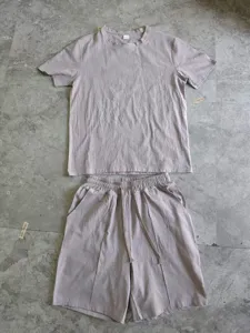Men's Summer Casual Linen Short Sleeve T-Shirt and Elastic Waist Shorts Beach Set