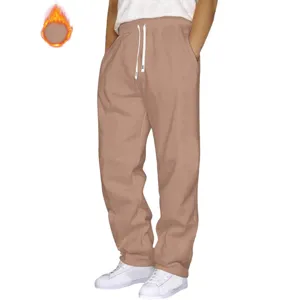 Men's Casual Sweatpants Fleece Lined Joggers Solid Color Running Fitness Sports Pants Comfortable Mid Waist Drawstring Trousers