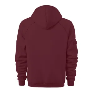 Men's Hooded Casual Sweatshirt Autumn Spring Long Sleeve Solid Maroon Pullover Jacket