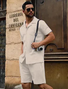 Uomo estate casual lavorato a maglia manica corta camicia e pantaloncini set spiaggia
