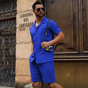 Completo Due Pezzi In Maglia Da Uomo Camicia Bottoni Strutturata E Pantaloncini Set Estivo Spiaggia Vacanza Streetwear Da Uomo