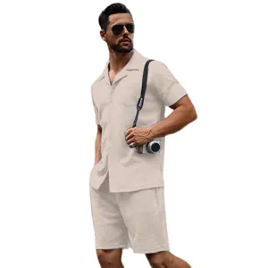 Set uomo estate casual testurizzato in maglia camicia manica corta e pantaloncini mare