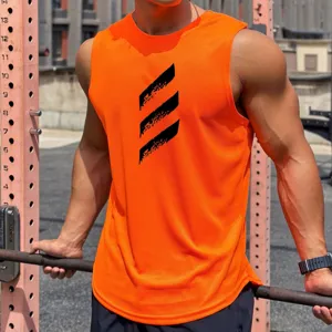 Men's breathable mesh sleeveless sports tank top, quick-drying summer fitness workout vest.