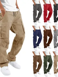 Men's Casual Cargo Pants Cotton Blend Multi Pocket Long Trousers Drawstring Waist Relaxed Fit Outdoor Workwear Fashion Men's Bottom
