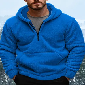 Herren Königsblau Fleece Viertelreißverschluss Kapuzenpullover Winter Warme Freizeitjacke
