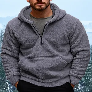 Herren Winter warm flauschiger Sherpa Fleece Hoodie Viertel Reißverschluss Pullover.