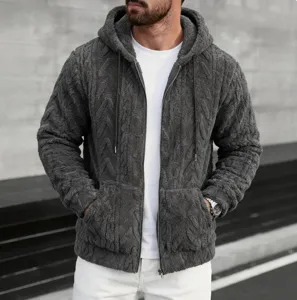 Men's casual fleece zip-up hooded cardigan autumn winter thick knitted sweater jacket
