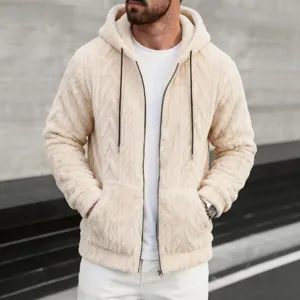 Men's Casual Fleece Lined Hoodie Zip Up Sweater Coat Cable Knit Loose Fit Hooded Jacket For Autumn Winter Outerwear