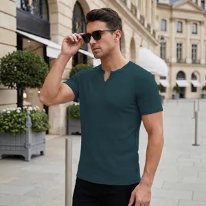 Camiseta de punto de manga corta con cuello en V casual de verano para hombre