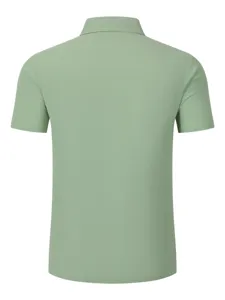 Men's casual short sleeve collared shirt back view detail, breathable summer top basic style.