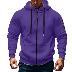 Men's purple hooded zip-up hoodie jacket casual activewear outerwear main front view