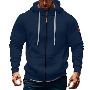 Men zip up hooded sweatshirt casual sportswear outerwear with pockets spring autumn style
