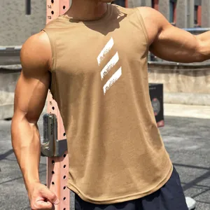 Men's Breathable Mesh Sleeveless Fitness Quick-Drying Training Gym Tank Top in Brown
