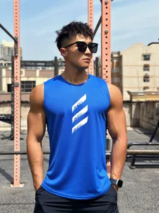 Summer mens breathable quick dry mesh sleeveless fitness gym sports tank top blue activewear