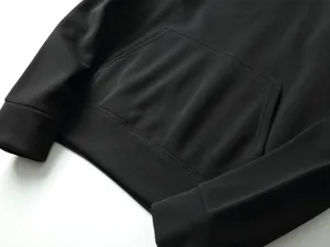 Men black fleece hoodie front pocket detail close up shot casual daily wear top new