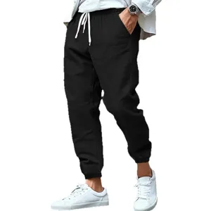 Men's casual cotton linen jogger pants, elastic waist solid color trousers for summer wear.