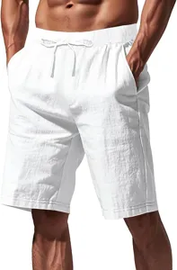 Herren lässige Baumwolle Leinen Shorts mit Kordelzug und elastischem Bund für Strand.