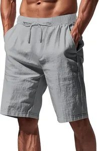 Herren Freizeit Baumwolle Leinen Shorts Kordelzug Elastischer Bund Einfarbig Strandhose