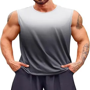 Canotta sportiva da uomo sfumata senza maniche vista dettagliata, tessuto traspirante.