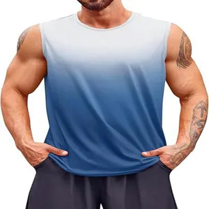Canotta fitness uomo sfumata, maglia sportiva smanicata traspirante, asciugatura rapida.