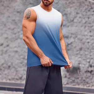 Canotta Sportiva Stampata Sfumata da Uomo Asciugatura Rapida Traspirante Senza Maniche Estate Fitness Allenamento Palestra