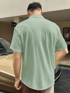 Men short sleeve casual shirt textured light green stylish daily wear summer apparel details